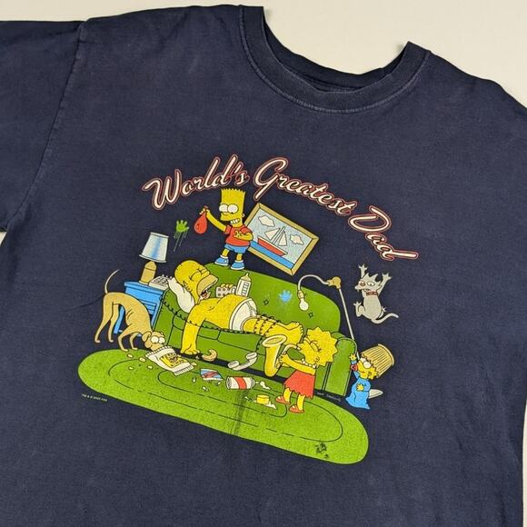 Simpsons "World's Greatest Dad" Y2K Vintage 2003 Fox Funny Navy Shirt Size XL - Picture 1 of 16